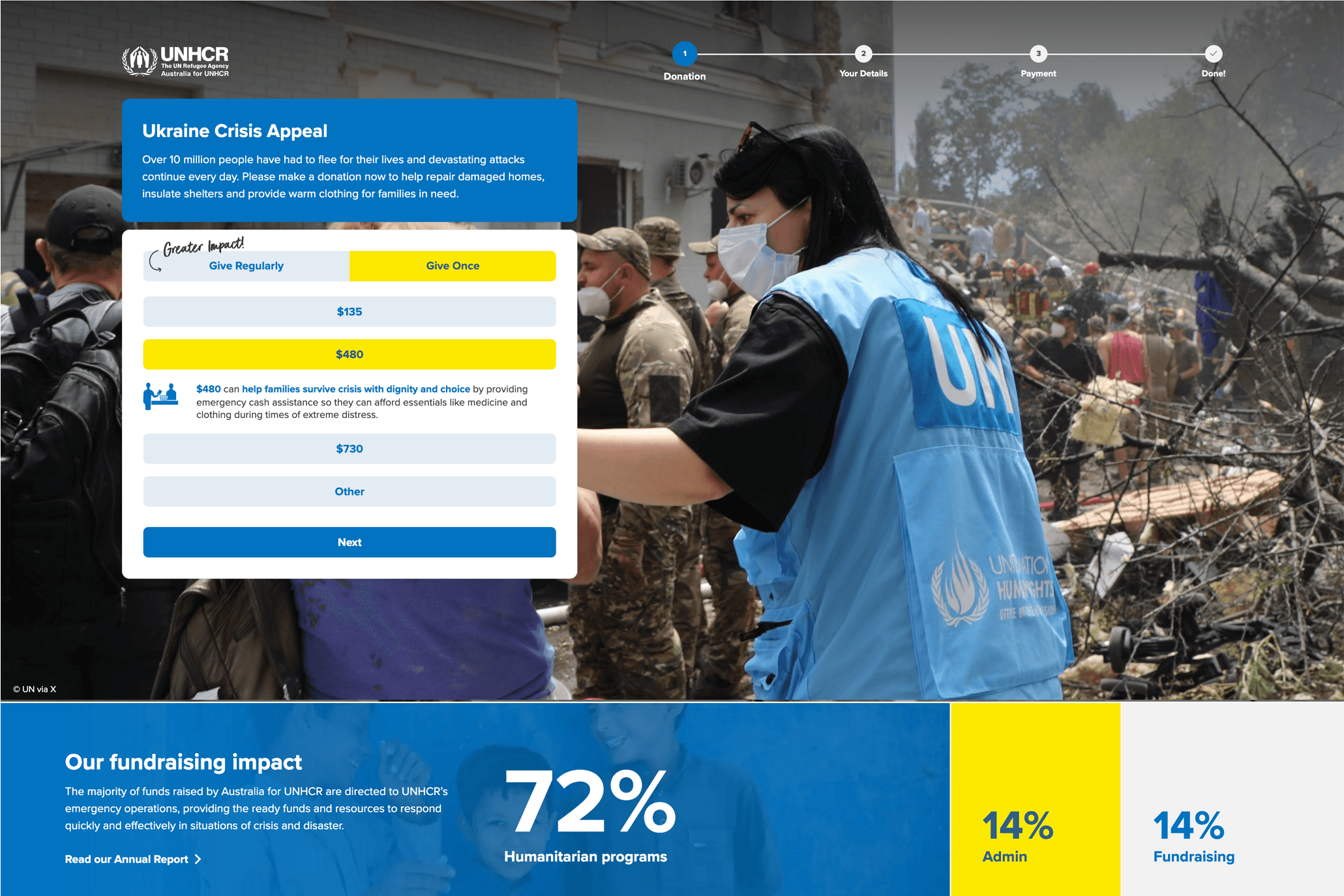 Donation Page for UNHCR